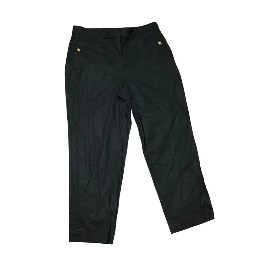 J Crew Pants 12 Black Linen Blend CroppedSailor Ankle‎ Elastic Waist BO902